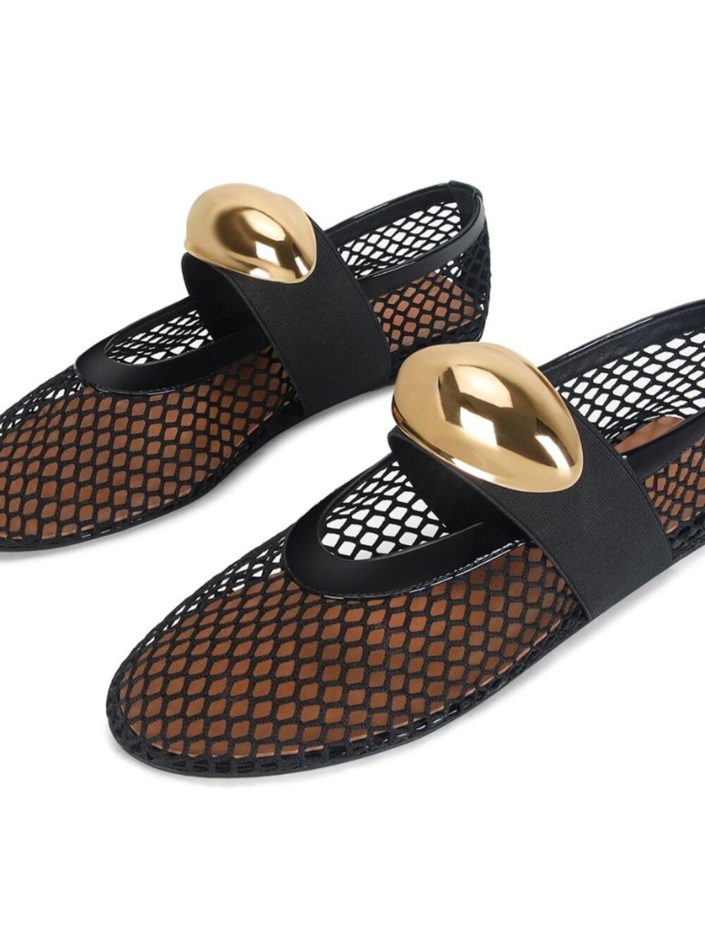 Mesh Ballet Flats for Women Buckle Strap Comfy Casual Office Fishnet Ballerina